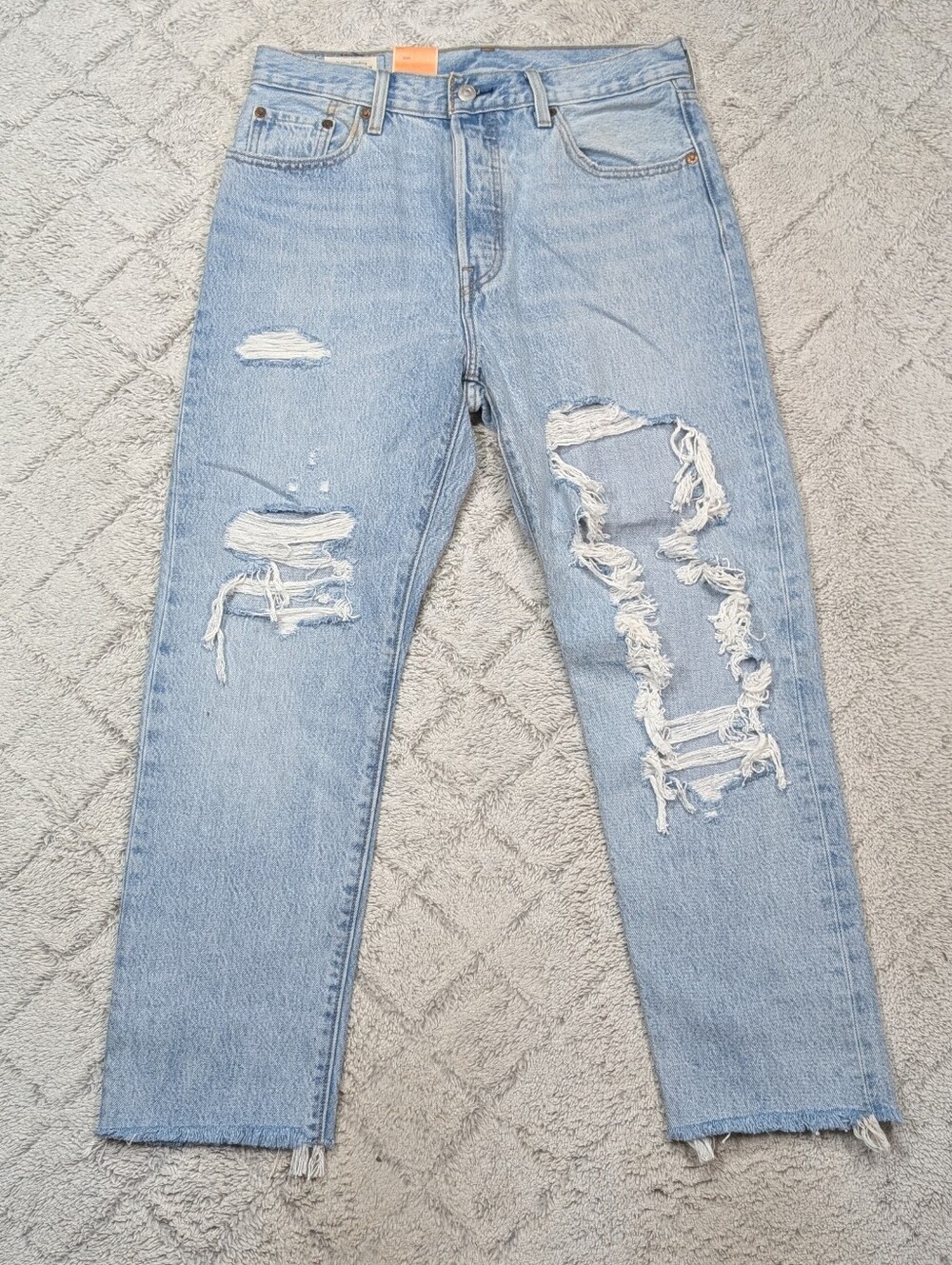 Levis Jeans Womens 28 Blue 501 Light Wash Distressed Straight Leg Cotton NEW